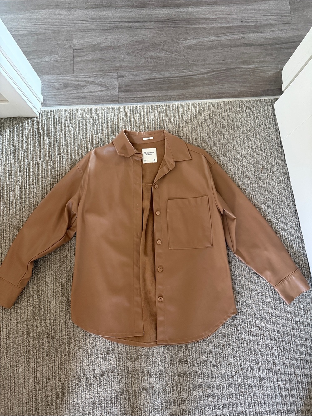 Abercrombie & Fitch Camel Brown Faux Leather Shacket